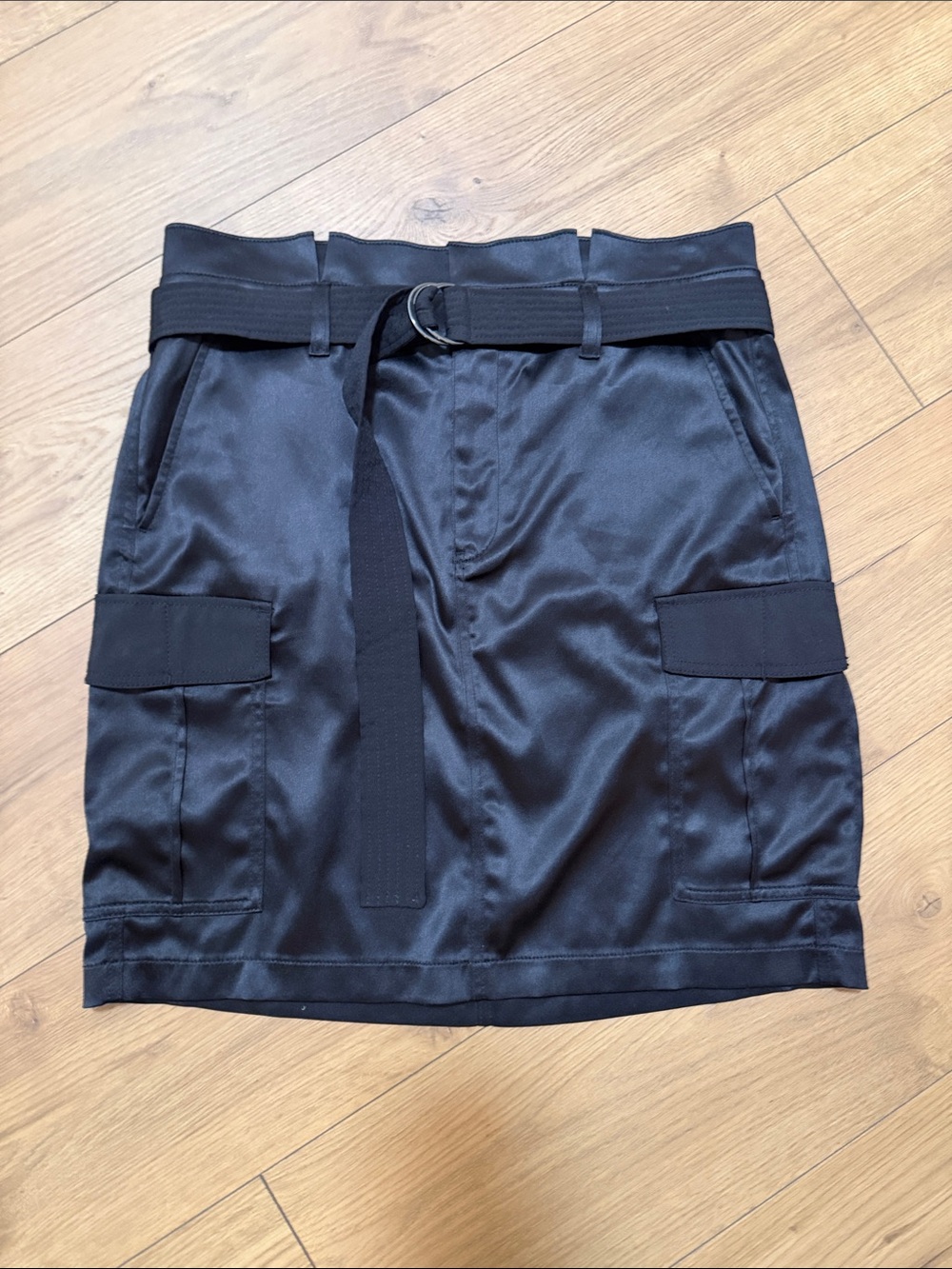 White House Black Market Black Utility Cargo Mini Skirt with Belt size 10